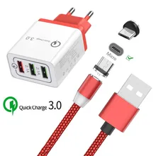 Для samsung Galaxy J4 J6 J7 J8 S7 zte Blade L8 A5 Realme 3 Pro android мобильный телефон QC 3,0 быстрое зарядное устройство и магнитный Micro USB кабель