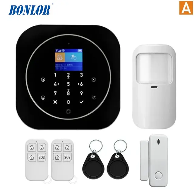 Tuya APP Smart WiFi GSM Home Security GSM Alarm System 433MHz Detectors Alarm Compatible With Alexa Google Home IFTTT Tuya APP - Color: Black