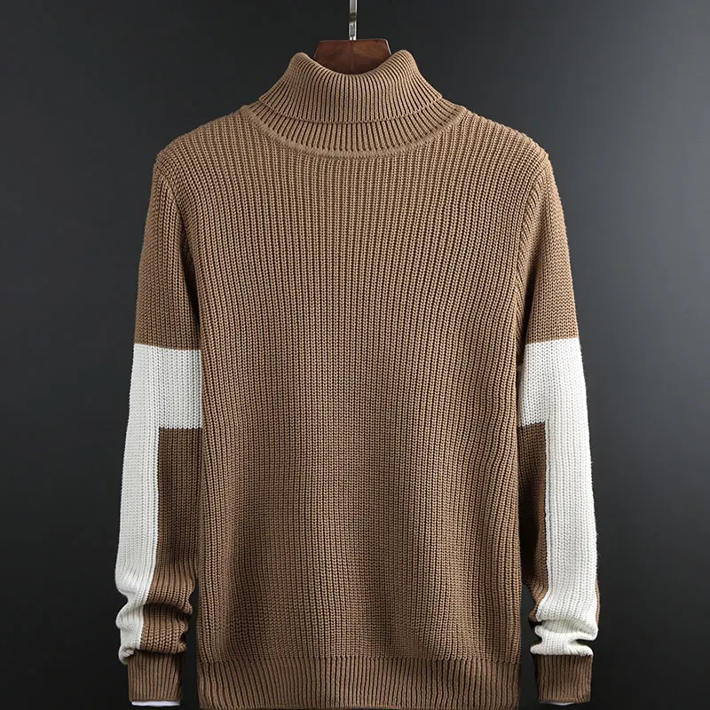 Модный брендовый мужской свитер, пуловер с высоким воротом, облегающие вязаные Джемперы, Толстая теплая зимняя повседневная мужская одежда в Корейском стиле - Цвет: Khaki