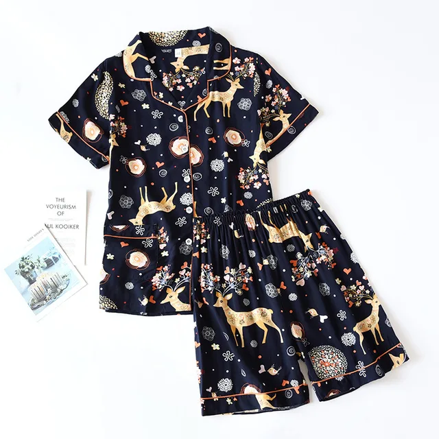 summer new women's pajamas thin section short-sleeved shorts large floral print pajamas home service ladies pajamas for women 10