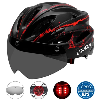 

Lixada Bike Cycling Helmet with Detachable Magnetic Goggles LED Light Mountain Road Bicycle Helmets Safety Protective Helmet