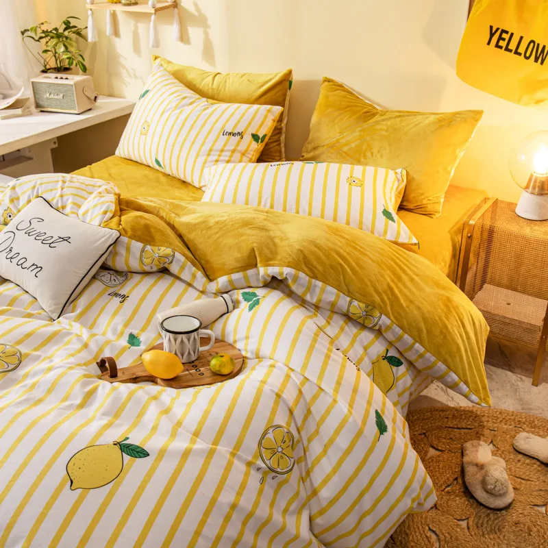 

Mao rong mian Bed Single Cashmere Denim Suede Fleece Soft Winter Coral Fleece Beddings Yellow