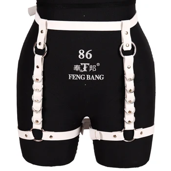 

Womens Leather Harness Garter Cage Waist Stockings Suspender Belt Fetish Goth O-ring Plus Size Adjust Hollow Out Body Cage