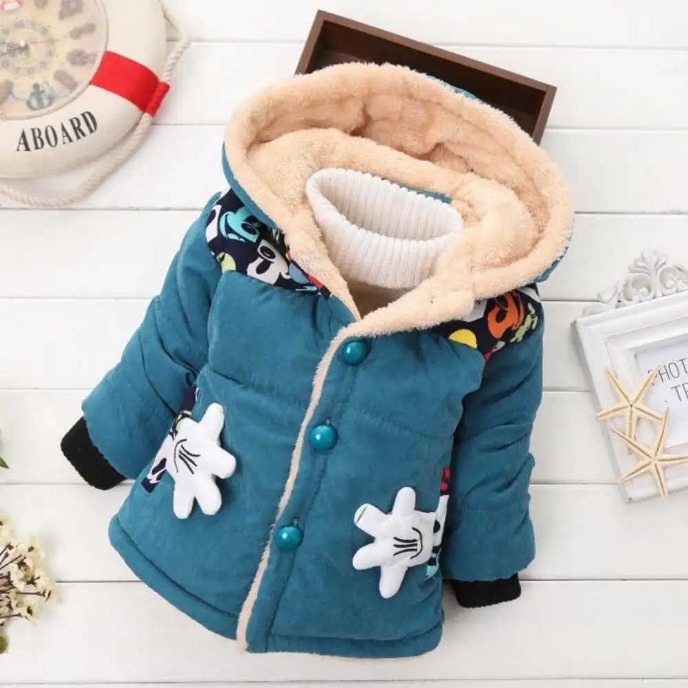Новая куртка для маленьких мальчиков с рисунком Микки Мауса, Детские Зимние теплые хлопковые толстовки, пальто, детская повседневная верхняя одежда