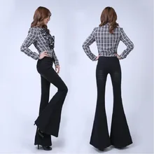 Южнокорейские женские черные джинсы с высокой талией и пуговицами, эластичные джинсы с большими роговыми рогами, женские ботинки, узкие расклешенные джинсы, однобортные брюки