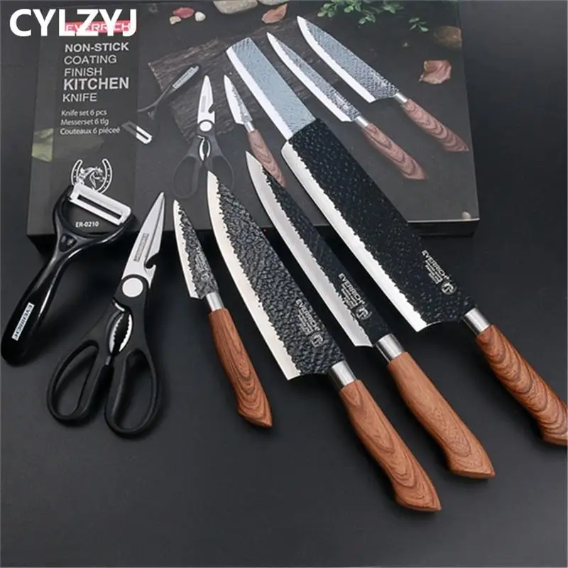 

Stainless Steel Kitchen Knives Set Tools Forged Kitchen Knife Scissors Ceramic Peeler Chef Slicer Nakiri Paring Knife Gift Case