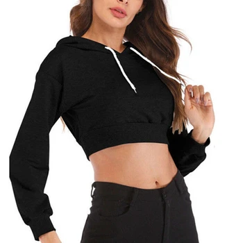 

Women Solid Long sleeve Cotton Cropped Hoodie Crop Sweatshirt