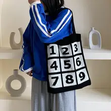 Высокая емкость Модные женские легкие вязаные сумки на плечо сумки с цифрами складные сумки для покупок сумки с мягкими ручками# D
