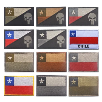 

Chile Punisher Skull Embroidery Patches Badges Emblem military Army 8cm Accessory Hook and Loop Tactical National Flag