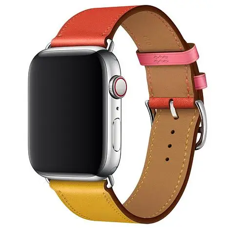 Новые модные кожаный ремешок 42 мм, 38 мм, 40 мм 44 мм для apple watch band 3/2/1 спортивные Бизнес для наручных часов iWatch, 4 strapseries 5 - Цвет ремешка: yellow red