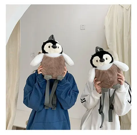 Cute Penguin Plush Backpack For Girls Khaki Penguin Plush Shoulder Bag Birthday Best Gift For Girls Soft Small Bag stylish and comfortable backpacks