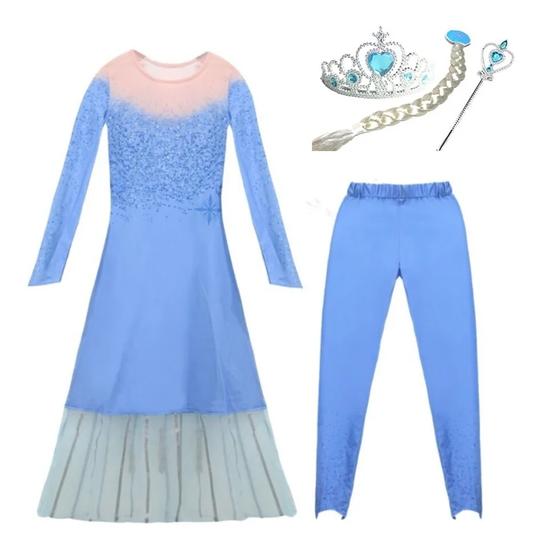 Необычные Эльза платье принцессы 2 шт. Бандажное платье для девочки на Хэллоуин, ролевая игра, маскарадный костюм «Анны» Детские платья для девочек, карнавальный костюм праздничная одежда фантазия niña
