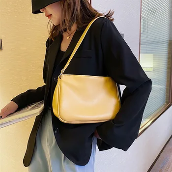 

Fashion Underarm Package Solid Color Soft Leather Women Shoulder Bags Handbags Female Classic Elegant Shoulder Handbags