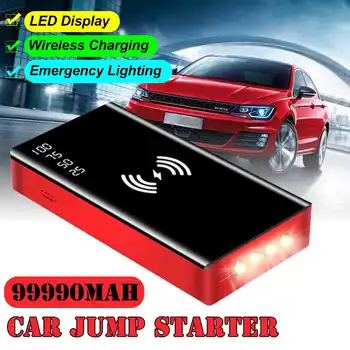 

99990mAh Car Jump Starter 10W wireless charger Car Battery Power Bank with LCD Screen LED Flashlight Safety Hammer Fast charger