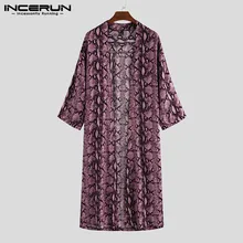 Мужская верхняя одежда с леопардовым принтом, открытый шов, 3/4 рукав, модный Повседневный Кардиган, длинный Тренч, мужские уличные плащи INCERUN