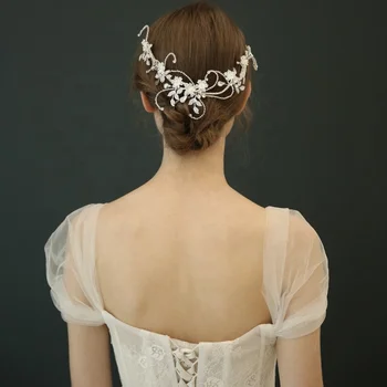 

Fashion Silver Color Leaf Hair Accessories Jewelry Handmade Wedding Bridal Tiara Crystal Headband With Comb