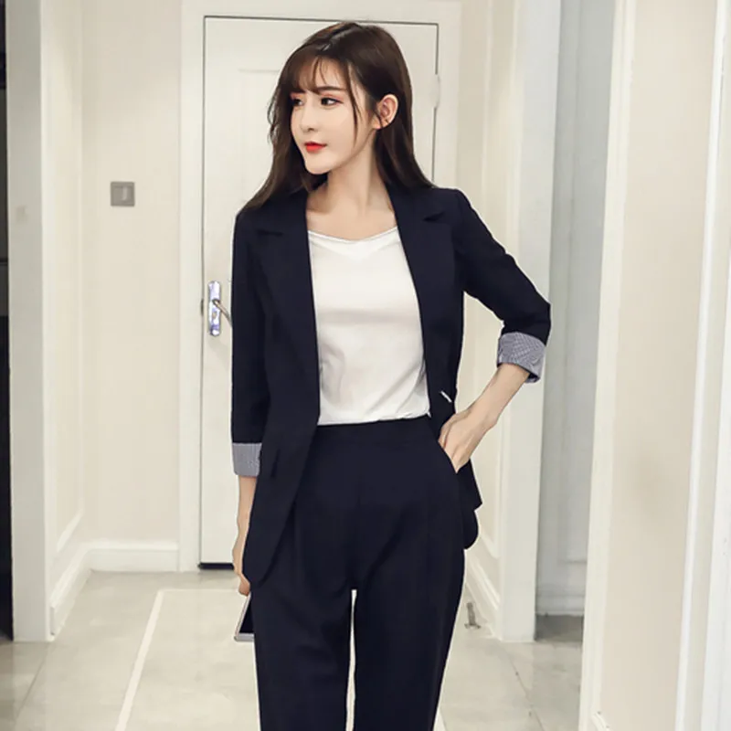 

Autumn Office Pants Suit Women Single Button Blazer Suit Coat Long Pants Suit 2 Piece Set Fashion OL Women Suit Work Wear