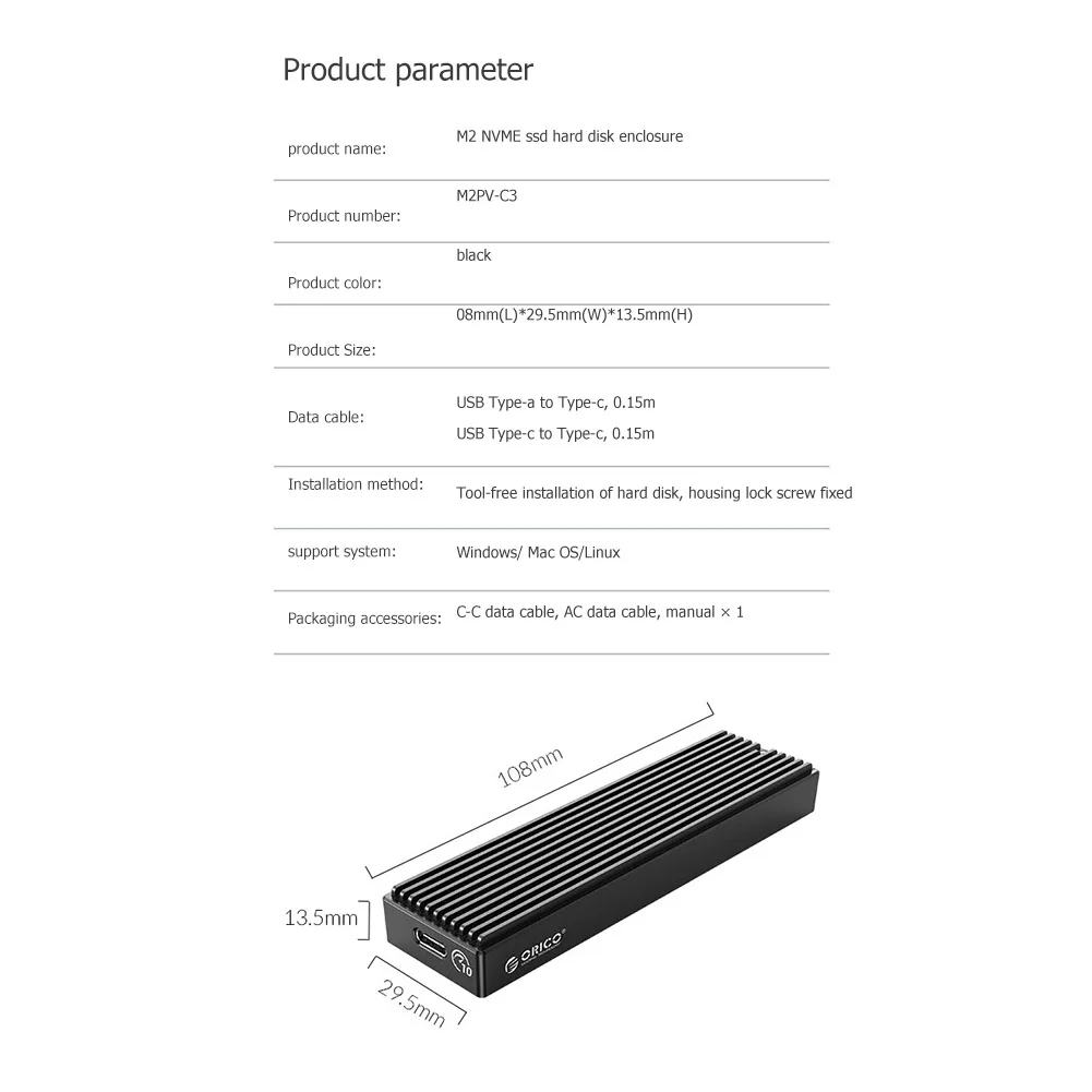 Orico M.2 NVME/SATA SSD Enclosure Type-C Solid State Drive Mobile Case HDD Case With Cable For M2 SSD Box 10Gbps/5Gbps/20Gbps external hard drive case ssd enclosure hard drive enclosure hdd case enclosure