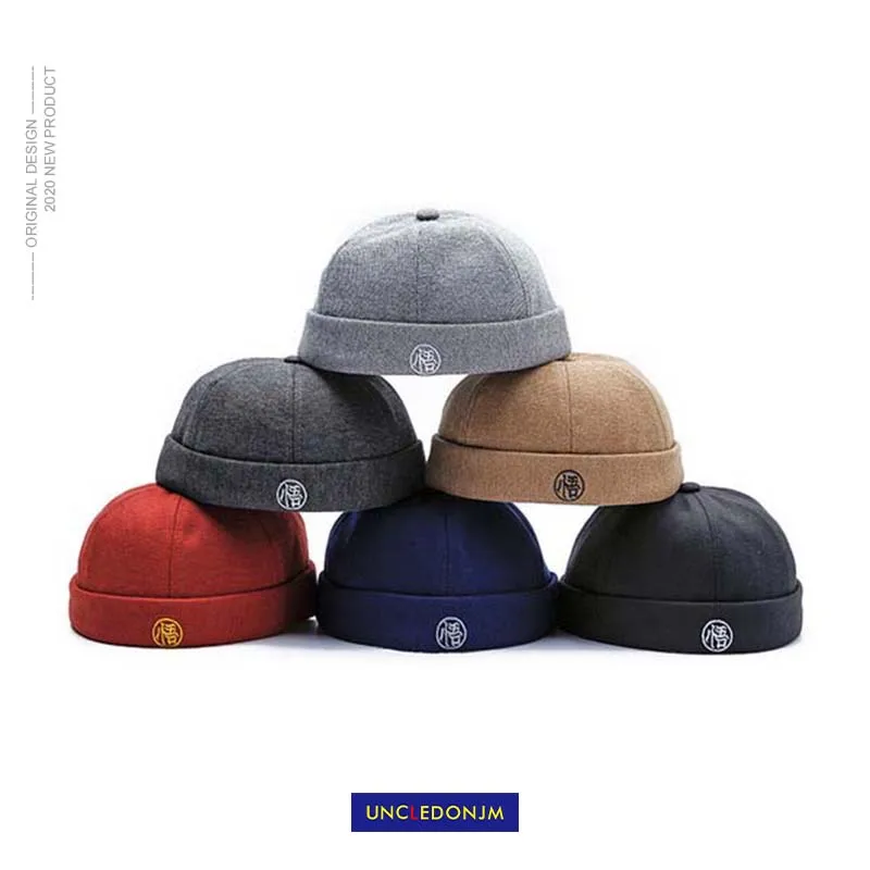 

UNCLEDONJM Chinese-Style Round Hat Unisex Snapback Couple Caps Flanging Solid color Fashion Men's Chinese Emboridery hats 13657