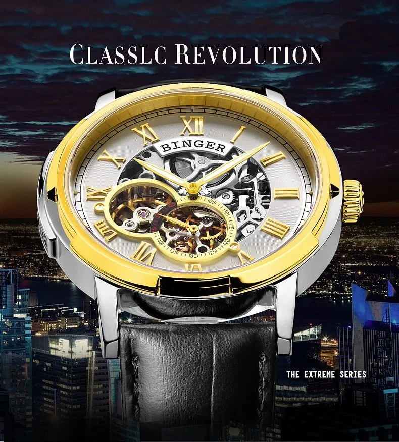 Механические роскошные часы с скелетом Бингер автоматические часы Relogio мужские Montre часы мужские Relojes 3ATM ремешок из нержавеющей стали