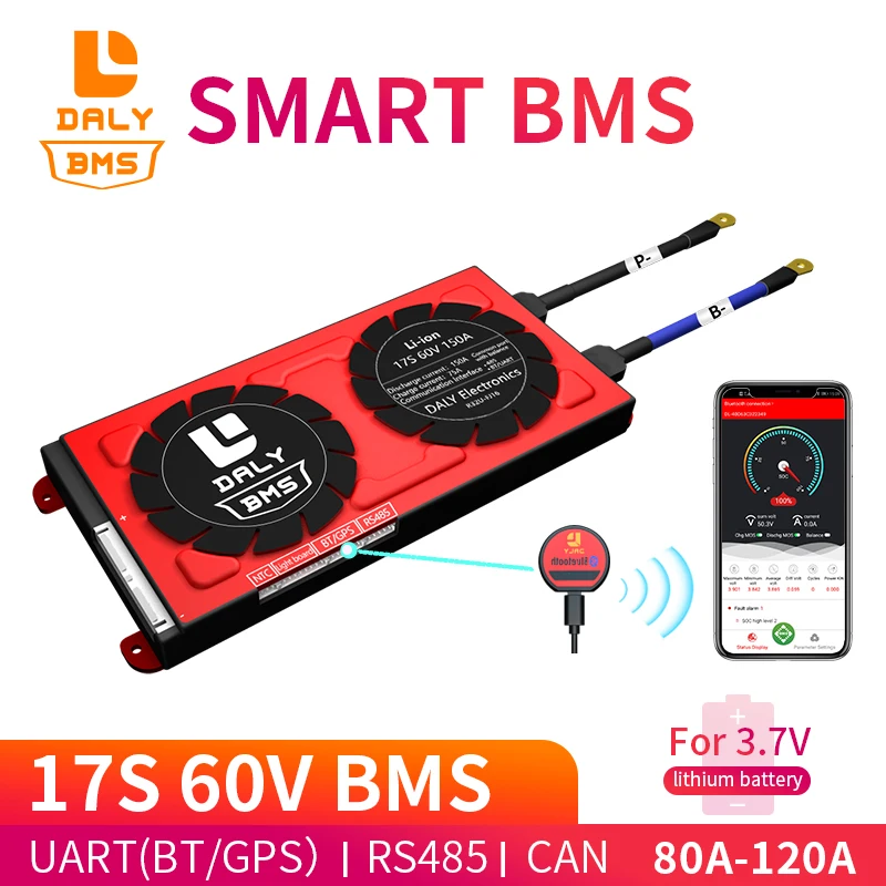 Умные литий ионные аккумуляторы 18650 17S 60V BMS 48V 80A 100A 120A Bluetooth 485 для USB устройств CAN NTC