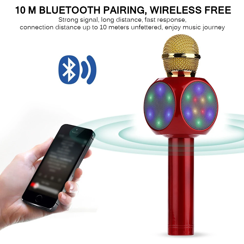 Беспроводной Bluetooth караоке микрофон машина Bluetooth ручные микрофоны с динамиком красочный светильник для дома KTV
