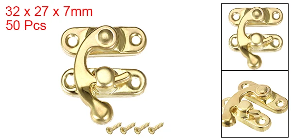 50pc L32x27mm Golden Uxcell 12 шт. 50 шт. античный левый и правый крюк защелки Засов поворотный рычаг защелка w винты бронзовый тон серебряный золотой - Цвет: 50pc L32x27mm Golden