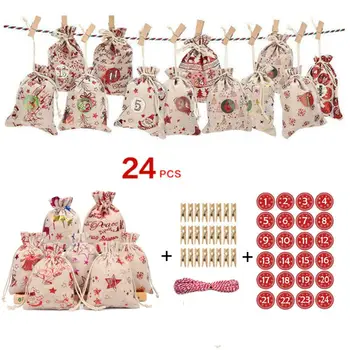 

24pcs/set Christmas Series Advent Calendar Filling Candy Bag Stickers Clips Bags