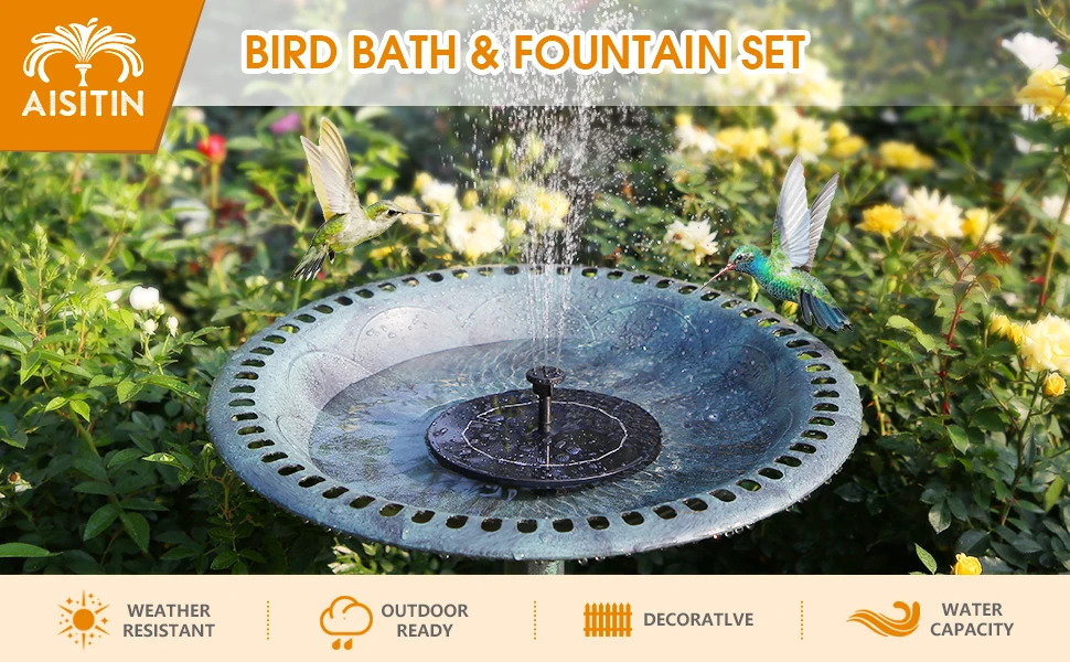 Patios Used in Outsides AISITIN Bird Bath with Solar Fountain Ponds Height Polyresin Lightweight Antique Birdbath for Outdoor Garden with 2.5W Solar Pump