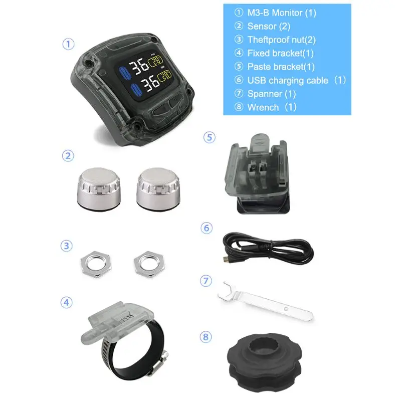 M3-B беспроводной мотоцикл TPMS в режиме реального времени шин давление мониторинга системы ЖК дисплей B36B - Цвет: B