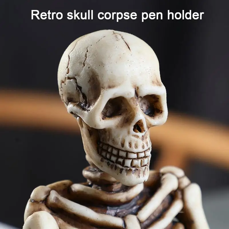  Black Skull Desktop Pen Holder Office School Storage Case Resin Desk Pen Pencil Organizer Makeup St