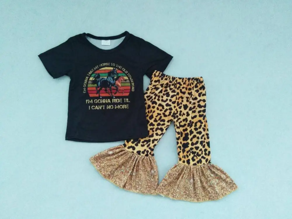 

girls short sleeve outfits with glitter bell trousers set for cute baby girls