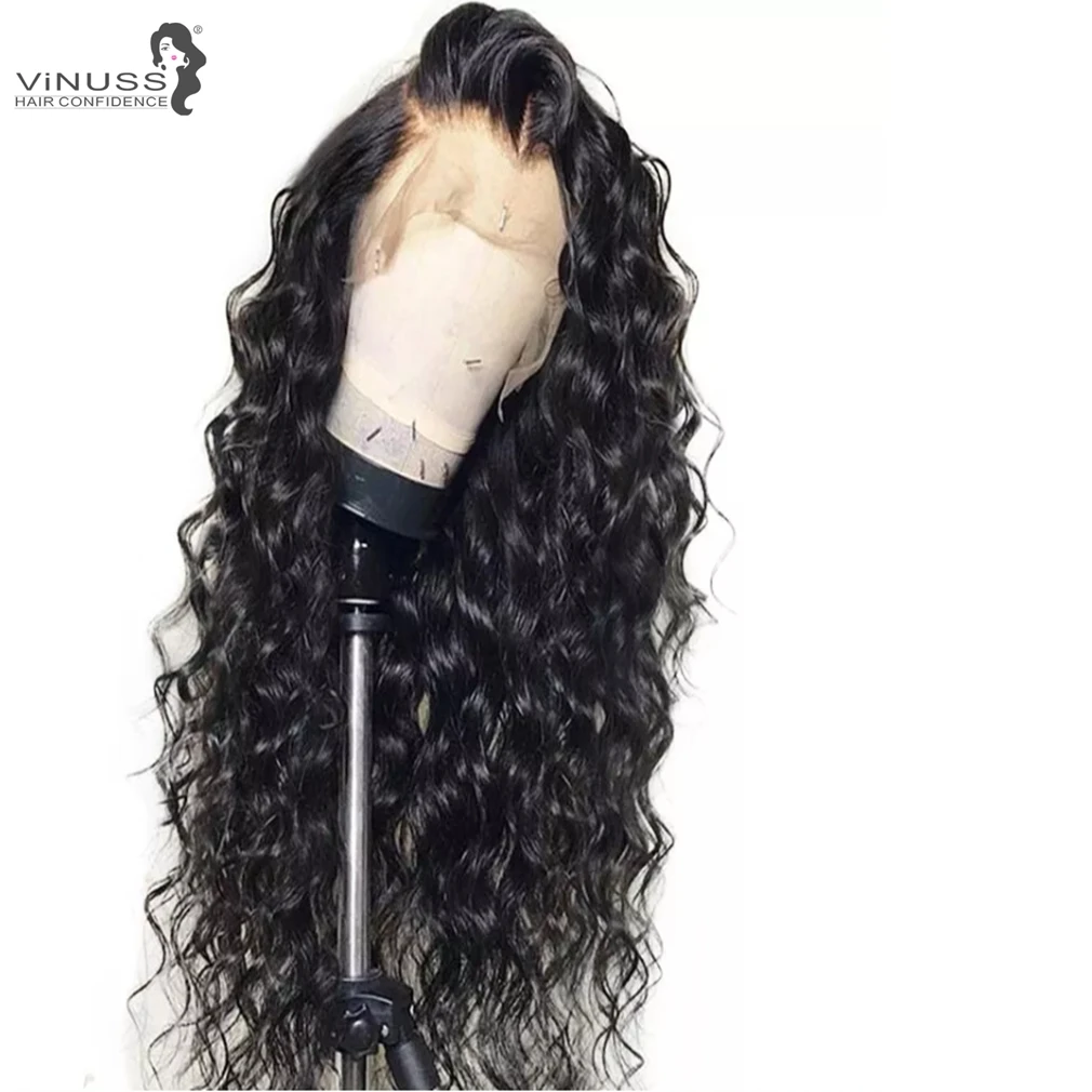 Vinuss полный кружевной парик человеческих волос для черных женщин глубокая волна полный парик шнурка бразильские Remy Предварительно сорвал