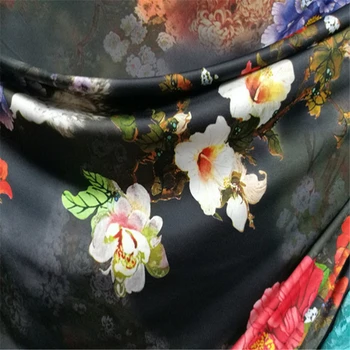 

peony Floral Milk Slik Cloth fabric 2020 High quality elastic knitted print cloth fabric for sewing dress cheongsam DIY fabric