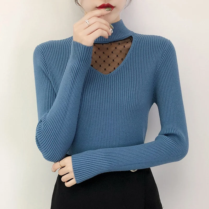 Lady's Style Half-neck Sweater with Lace Stitching 2009 New Long-sleeved Slim Knitted Underwear in Autumn and Winter - Цвет: see chart
