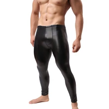 Мужские однотонные брюки из искусственной кожи европейские размеры облегающие обтягивающие классные сценические брюки с u-образной сумкой