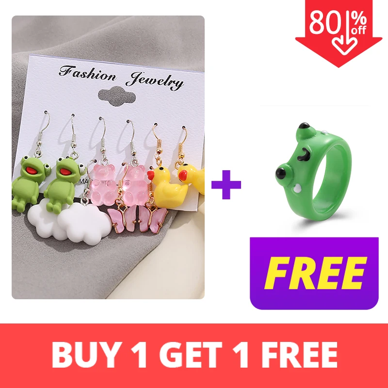5 Set Trendy Animal Frog Duck Dangle Earring Clouds Gummy Bear Drop Earring Geometric Exaggerated Woman Girl Kids Punk Jewelry 2