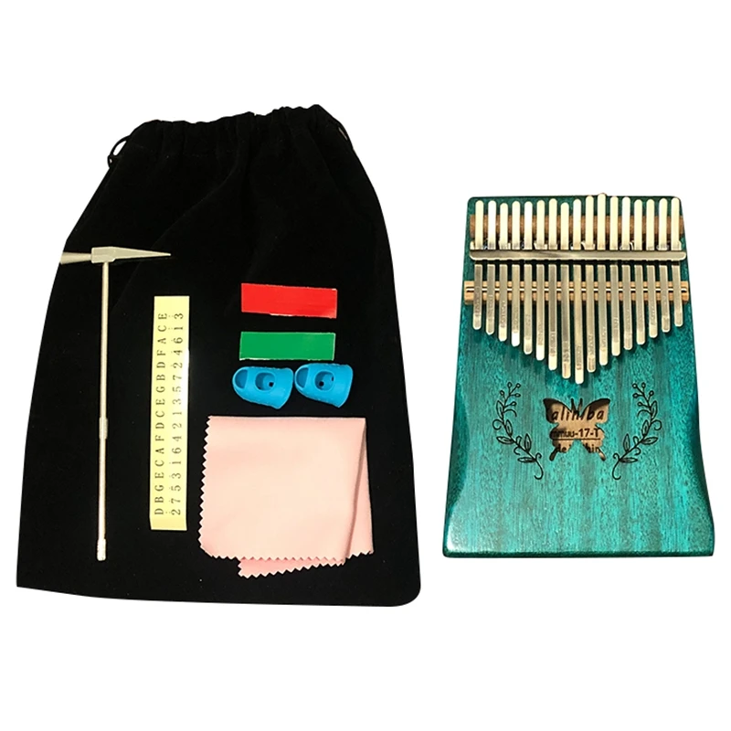 17 Keys Kalimba Pattern Thumb Piano Mahogany Body Musical Instrument 17 Keys Kalimba Children's and Girls'Styles