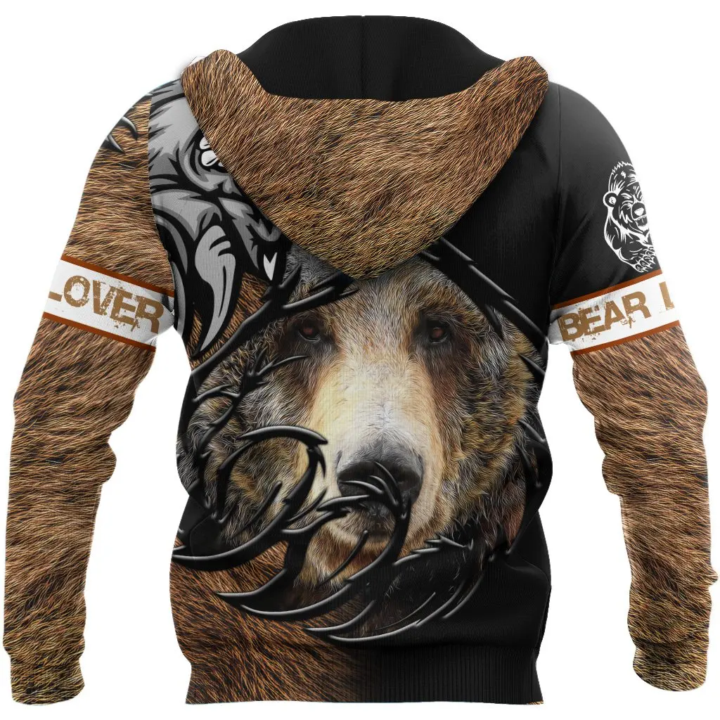 Bear Tatoo Hunting 3D Printed Fashion Mens Autumn Hoodies Sweatshirt Unisex Streetwear Casual Zip Jacket Pullover KJ493