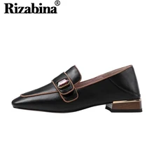 RIZABINA/Модная женская обувь на плоской подошве; обувь из высококачественной натуральной кожи; Женская Повседневная Уличная обувь на квадратном каблуке с кристаллами; размеры 34-39