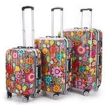 Дешевый 100 алюминиевый каркас багажный цветочный принт Дорожный чемодан на колесиках