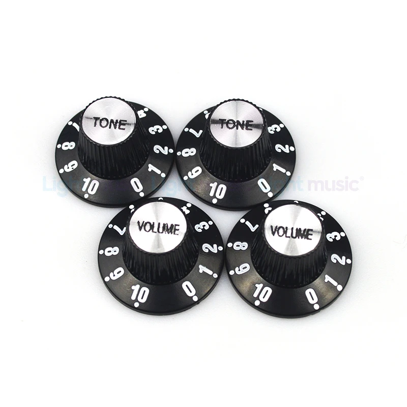 2/4 Stück Aluminium Gitarre Ton und Lautstärke Geschwindigkeitsregler Knöpfe Silber Silber Zylinder Glocke für GB LP SG E-Gitarre – Detail 7