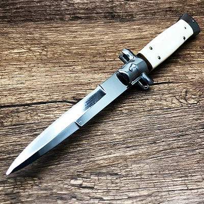 BMT AKC 440C зеркальная лопасть акриловая ручка 1" Итальянский стилет мафия Тактический выживания Открытый охотничий Складной Нож EDC инструмент - Цвет: Ivory white blade