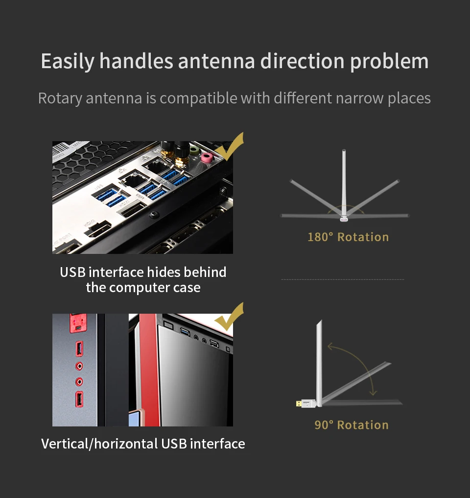 Comfast CF-758F Бесплатный привод USB беспроводной Wifi адаптер двухдиапазонный 2,4+ 5 ГГц 650 Мбит/с 802.11AC 802,11 a/b/n/g/ac 2* 6dbi антенна Wi-Fi