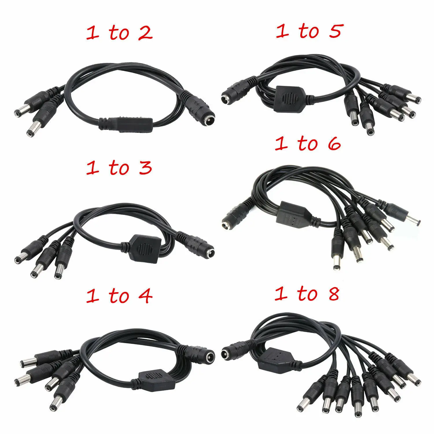 DC 2,1 1 2 3 4 5 6 8 Cable adaptador divisor Cable de alimentación flexible conector macho DC para cámara de seguridad CCTV