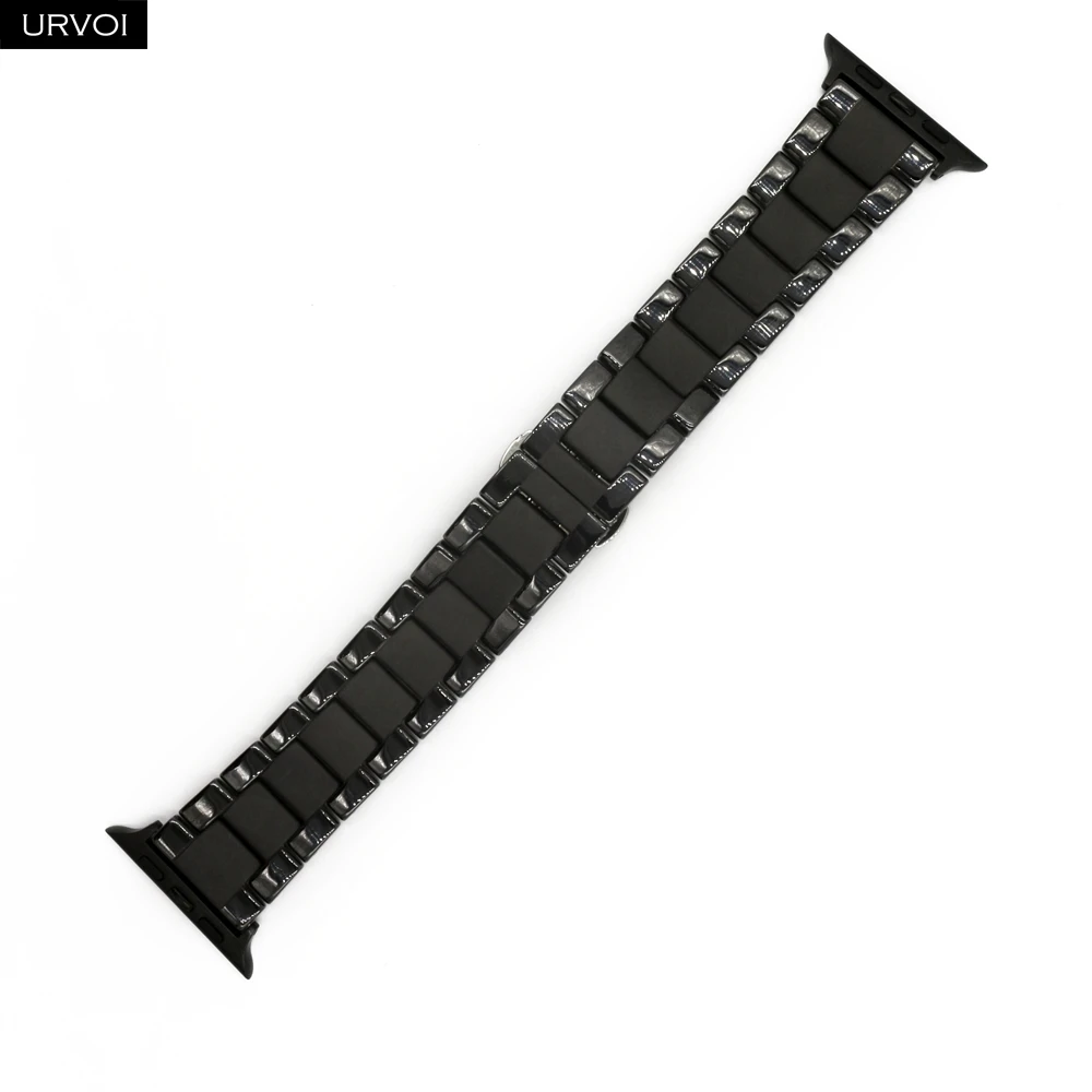 Shiny Matte black URVOI link браслет для apple watch 5 4 3 ремешок керамический ремешок для iWatch 40 44 мм нержавеющая сталь с Бабочкой Пряжка ремешок - Цвет ремешка: Shiny Matte black