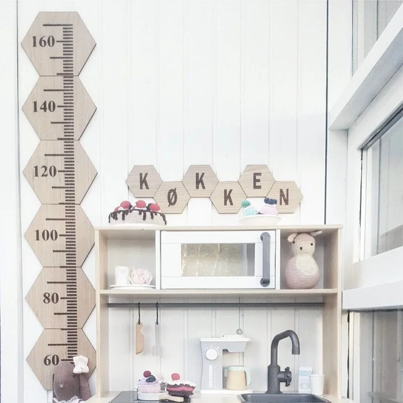 80-180CM Wooden Growth Chart Ruler for Boys Girls Kids Height Measure School Nursery Room Decorations Ruler Sticker Wall Decal