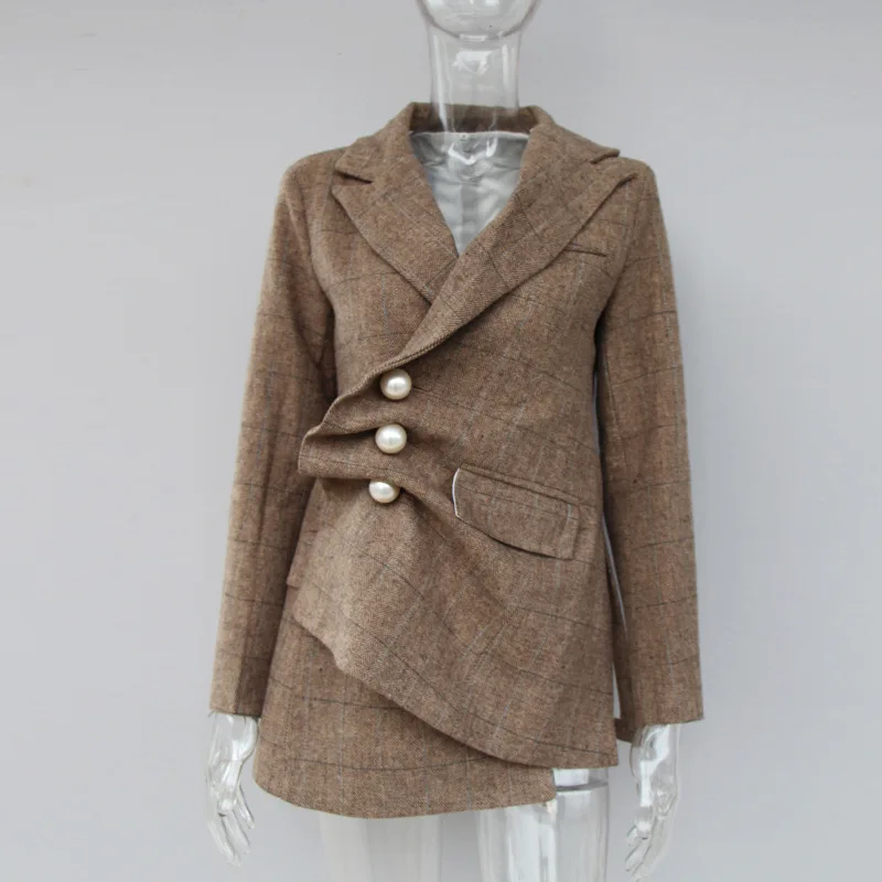 

Europe And America Popular Brand Large Pearl Clasp Pattern Suit Women's 2018 Autumn New Style Long Sleeve Side Slit Woolen Jacke