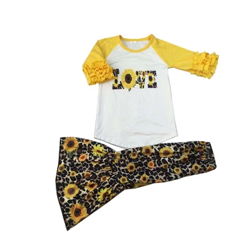 

Valentine's Day girls ruffle outfits with sunflower pattern set hot sale design