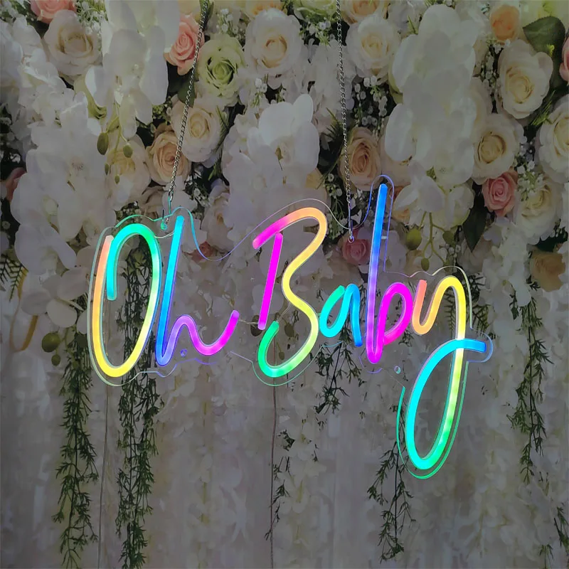 

Неоновая светодиодная вывеска Oh Baby RGB под заказ, неоновые огни с регулируемым телефоном 120 режимов смены для активного отдыха, семейный подарок на свадьбу